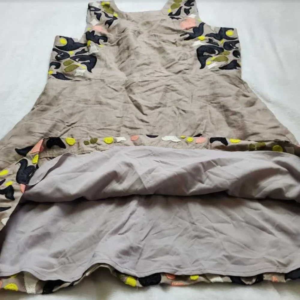 NEW 16 BANANA REPUBLIC HERITAGE COLLECTION EMBROIDERED SHIFT DRESS BOULDER LINEN - Picture 6 of 13